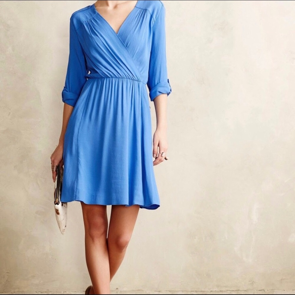 Anthropologie Maeve Blue Faux Wrap Dress